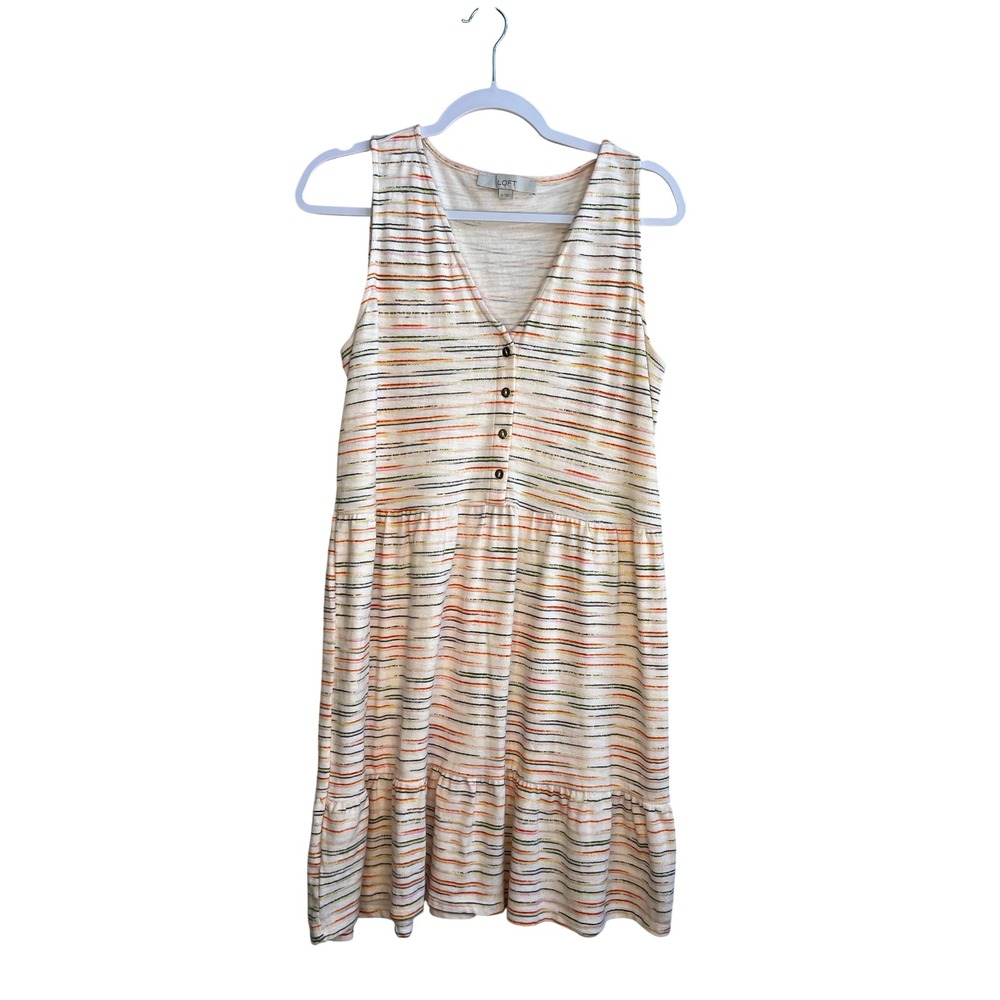LOFT Tiered Striped V Neck Sleeveless Dress Women's Size M‎ terry cloth